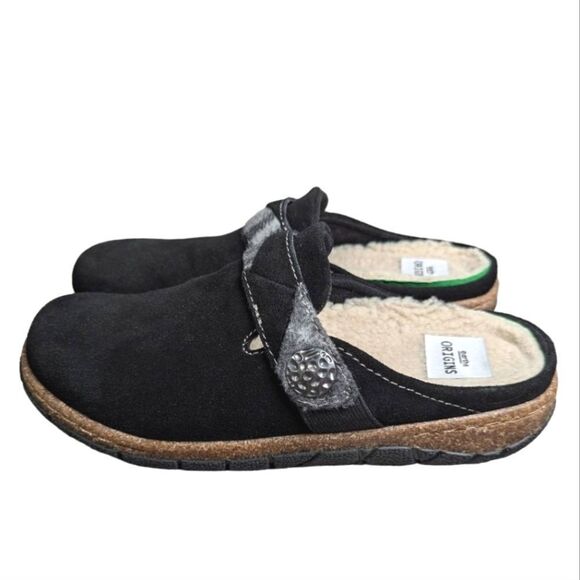 Earth Origins Essential Eloise black suede shearling slip on clog womens 6 NWOB - Picture 1 of 7